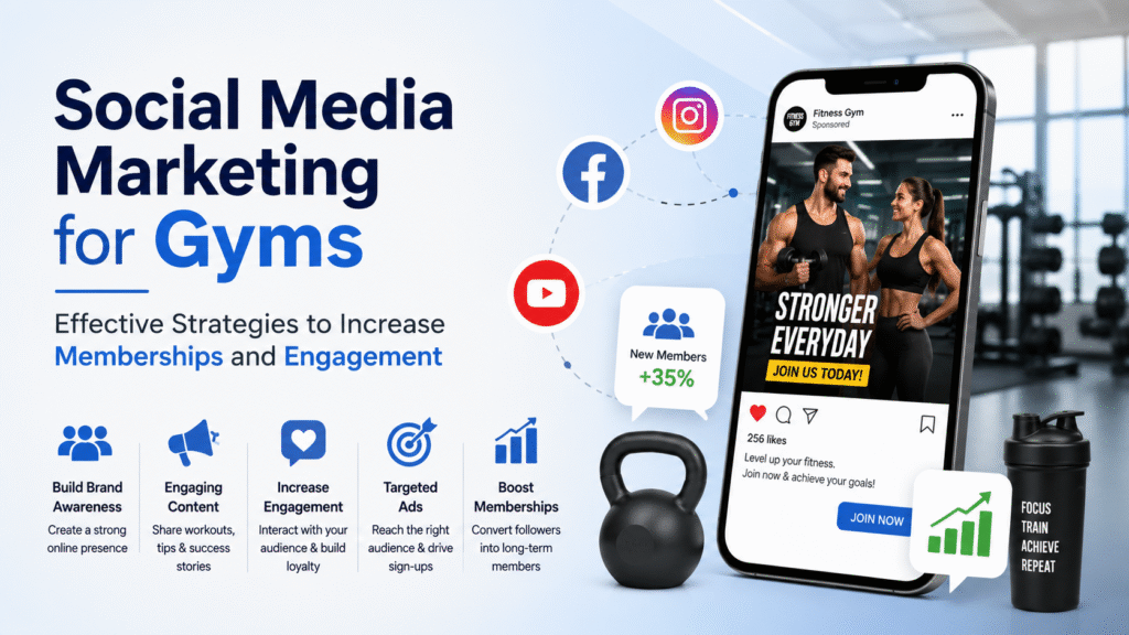 Social media marketing for gyms to increase memberships, boost engagement, and grow a fitness brand using targeted digital marketing strategies.